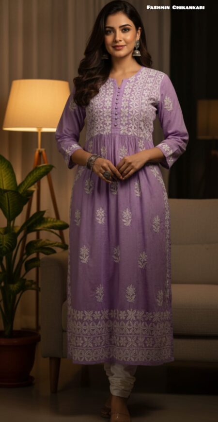 Chikankari Dobby Cotton Front Pocket Kurta