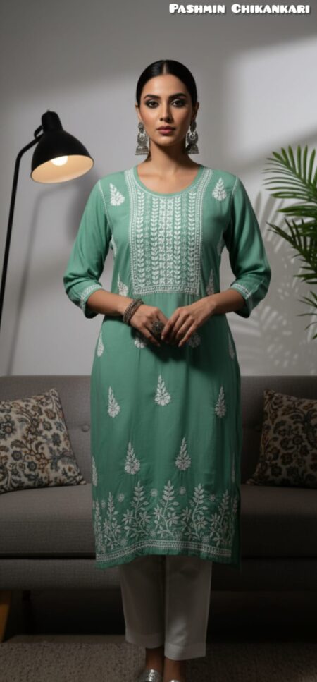 Chikankari Modal Kurta With Daman Work