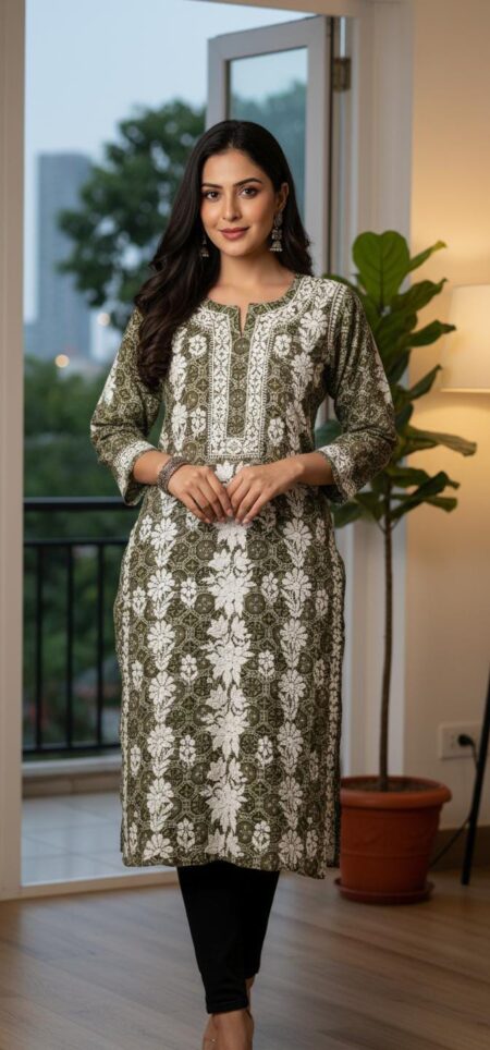 3D Chikankari Premium Modal Chanderi Kurta