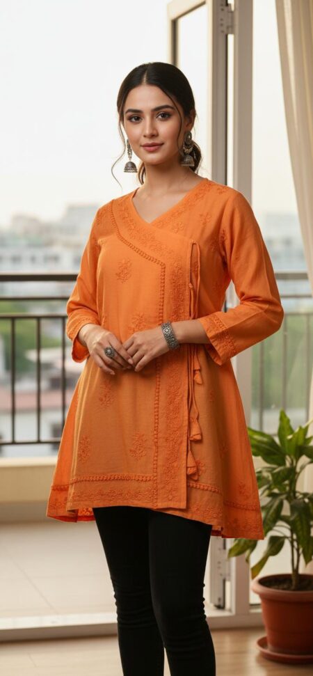 Chikankari Chanderi Tone to Tone Angrakha Top