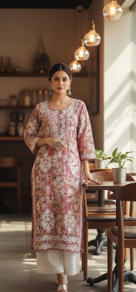 Mulcotton Chikankari Digital Print Kurta