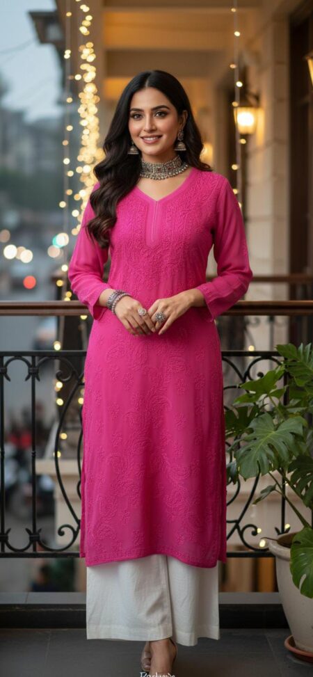 Chikankari Viscose Bel Tone to Tone Kurta with Resham work