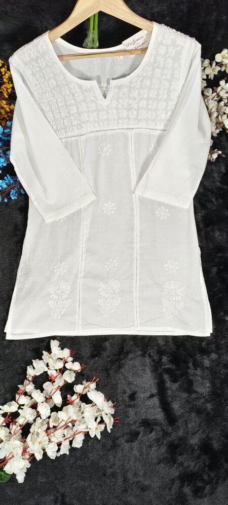 White Chikankari Straight Jaal Work Cotton Top