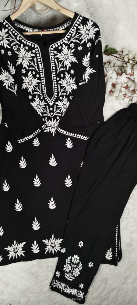 Black Chikankari Modal Cotton Kurta Pant Set