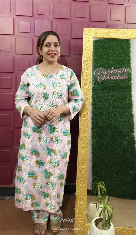 Chikankari Mulcotton Printed Kurta Pant Bel Set