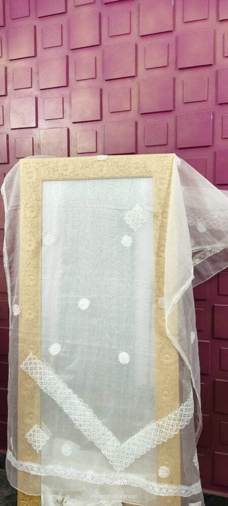 White Chikankari Organza Dupatta