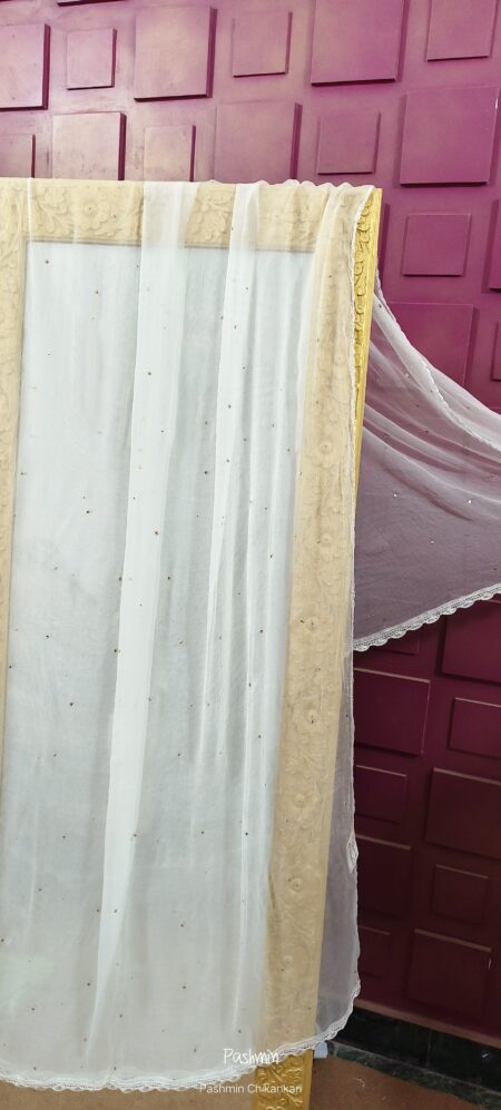 White Chikankari Chiffon Dupatta With Mukaish
