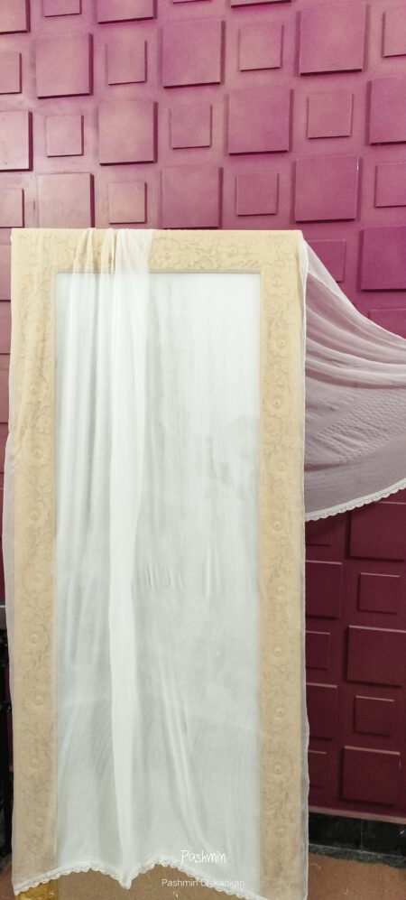 White Chikankari Chiffon Dupatta With Lace