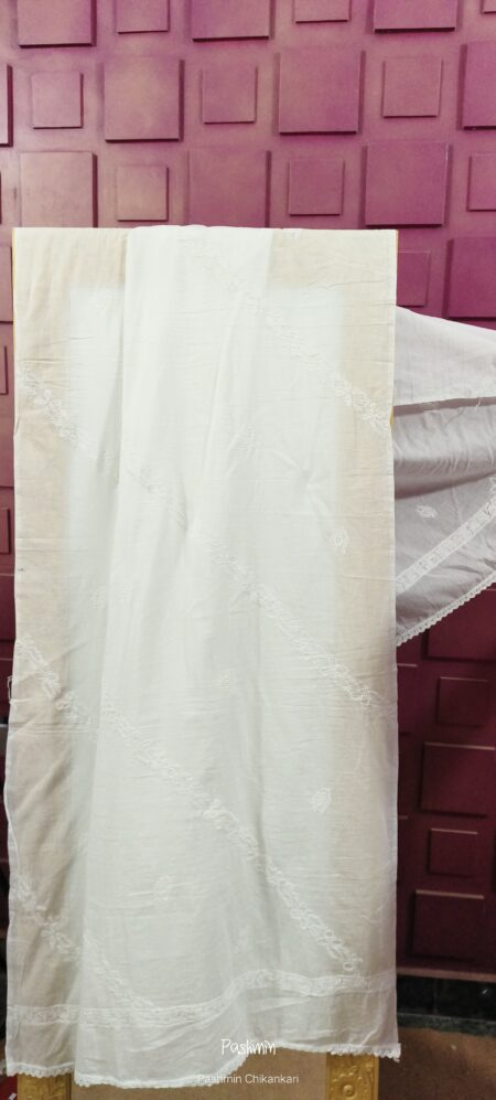 White Chikankari Cotton Dupatta With Bel Work