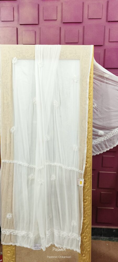 White Chikankari Chiffon 4 Bel Dupatta