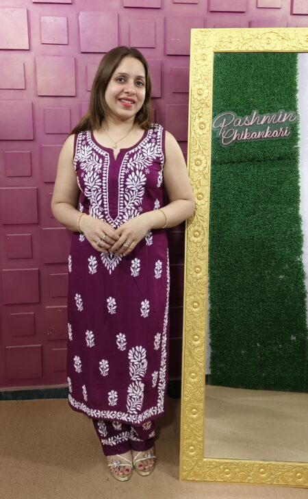 Chikankari Sleeveless Kurta Pant Set