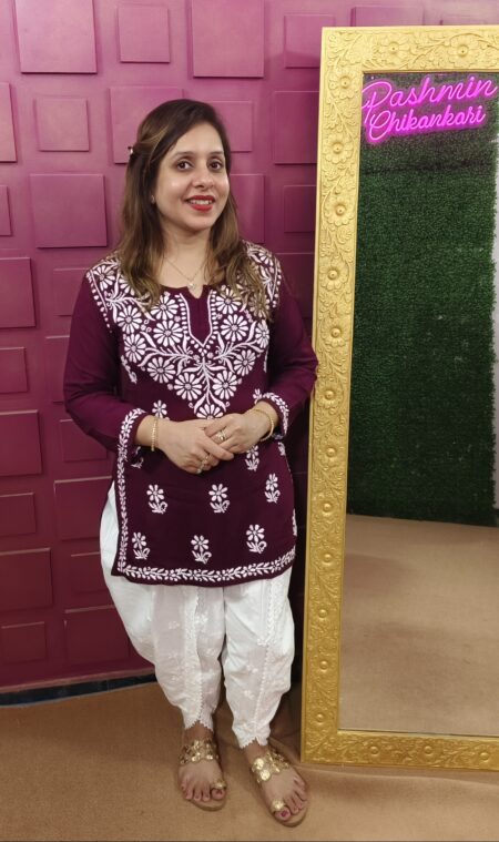 Chikankari Modal Cotton Tops with Floral Embroidery