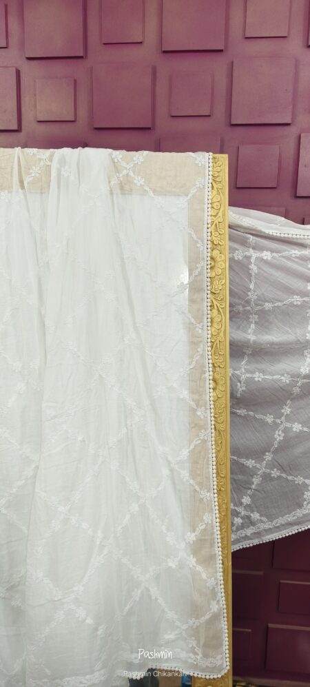 White Chikankari Mulmul Cotton Cross Work Dupatta
