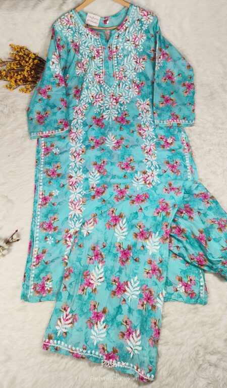 Chikankari Mulcotton Printed Kurta Pant Bel Set
