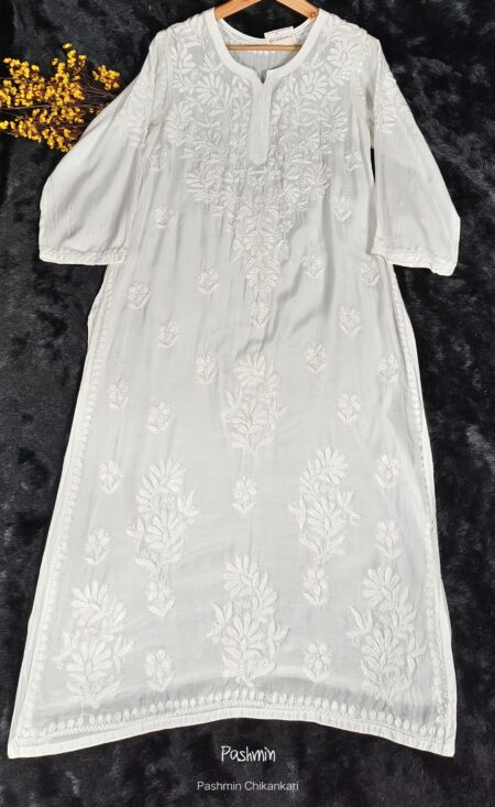White Chikankari Premium Muslin Kurta