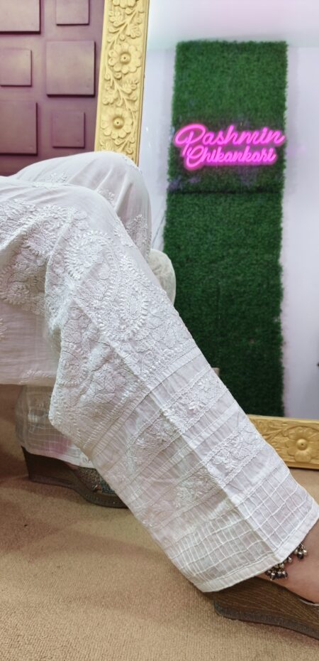 White Chikankari Pintex Work Premium Cotton pant