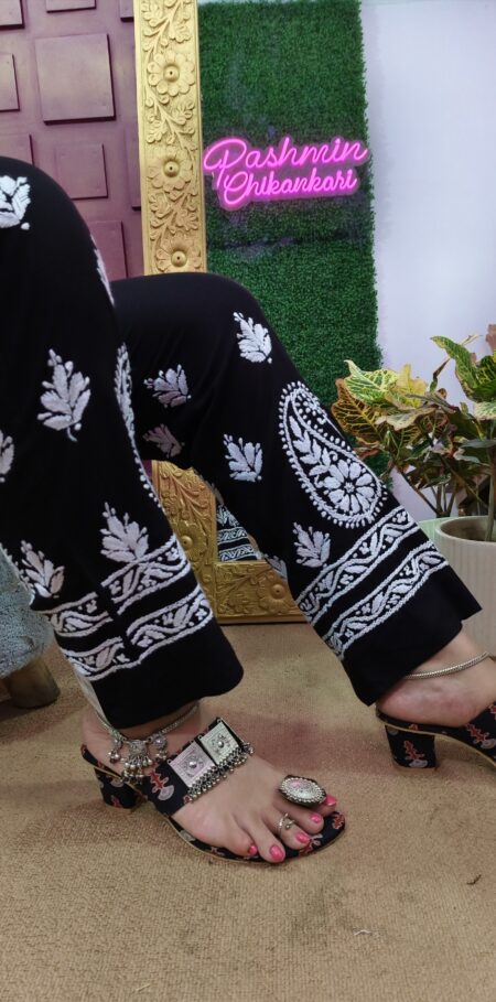 Black And White Chikankari Modal Cotton Paisley Pant