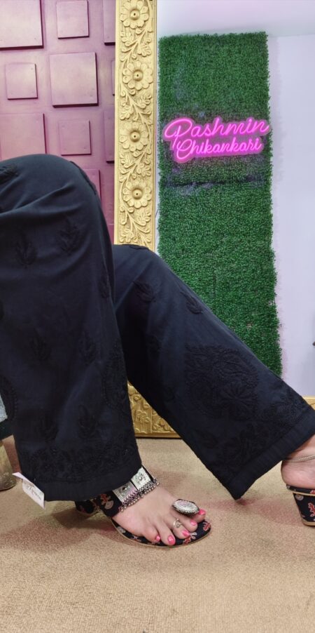 Black Chikankari Lycra Cotton Palazzo