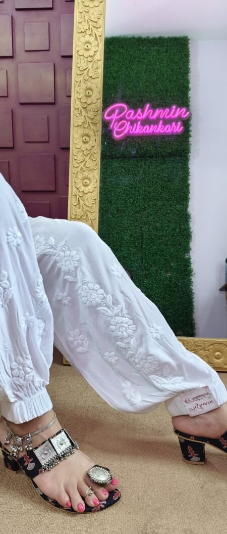 White 3D Chikankari Modal Afghani
