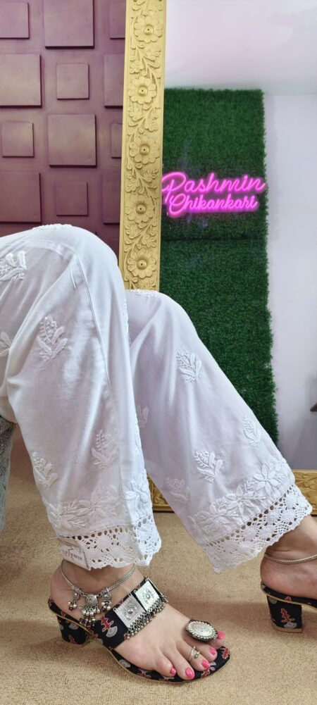 White Chikankari Cotton Lace Border Pant