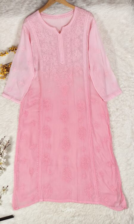 Chikankari 3 Pannel Viscose kurta With Lace And Mukaish Work