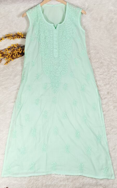 Chikankari Cotton Tone To Tone Sleeveless Kurta