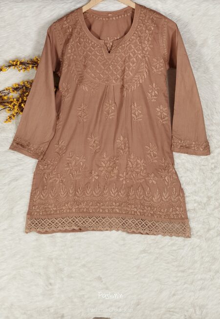 Chikankari Cotton Tone To Tone Top With Lace Border