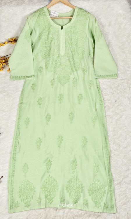 Chikankari Chanderi Tone To Tone Ghaaspatti Work Kurta