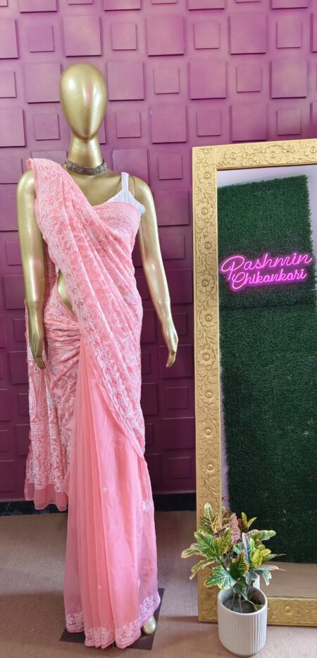 Pink Chikankari Georgette Shadow Work Saree