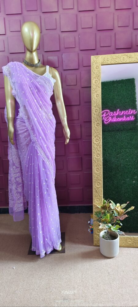 Purple Chikankari Georgette Keel Kangan Shadow Work Saree