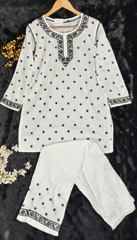 White Chikankari Ghaaspatti Co-Ord Set