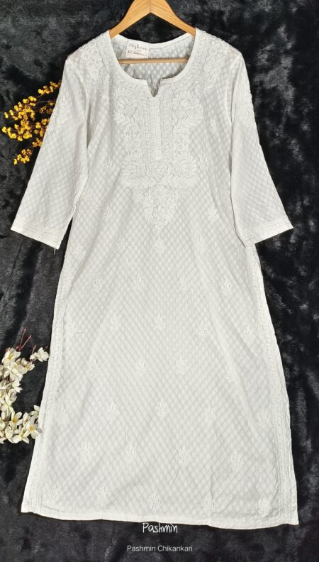 White Chikankari Dobby Cotton Kurta