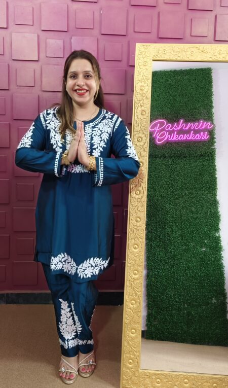 3D Chikankari Roman Silk Co-ord Set