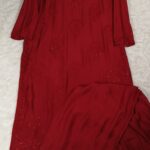 Chikankari Muslin Kurta Set With Mukaish - S, Cherry Red