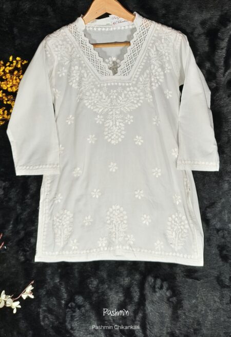 White Chikankari Crotia Neck Top