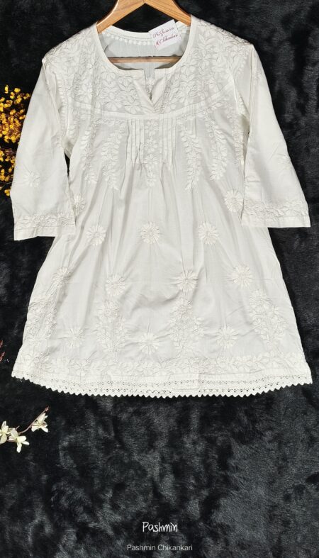 White Chikankari Pintex Work Cotton Top
