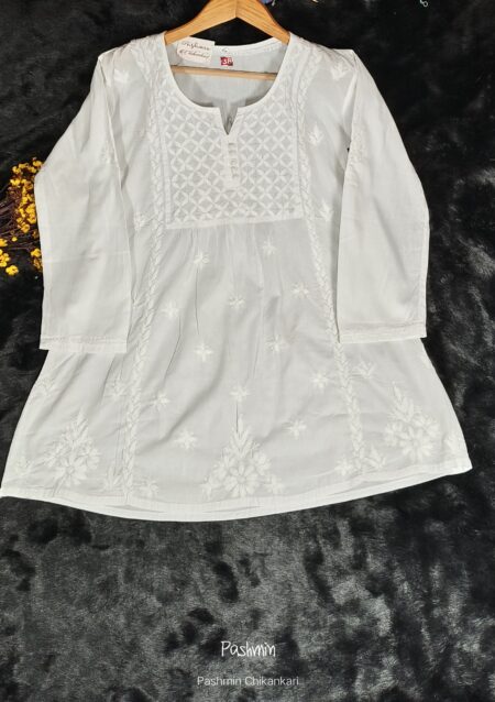 White Chikankari A-Line Cotton Top