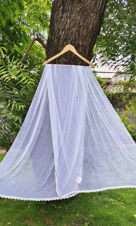 White Chikankari Chiffon Dupatta With Tikki Mukaish