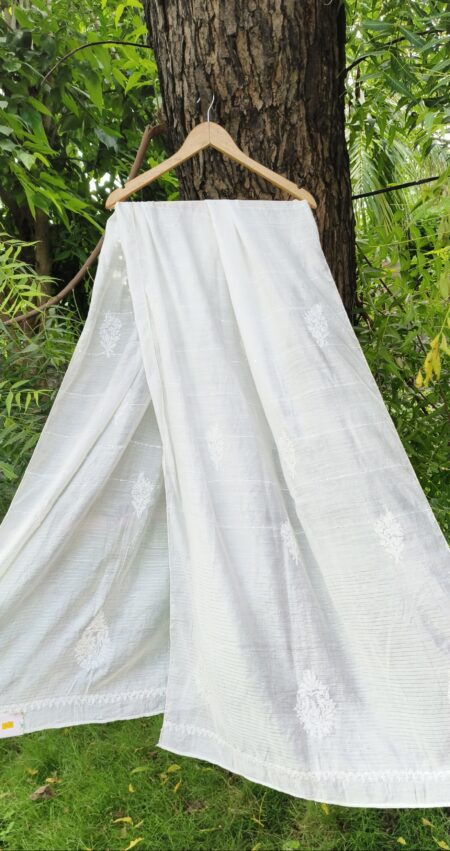 White chikankari chanderi dupatta