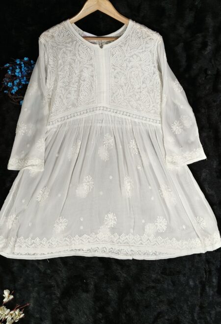 White Chikankari Viscose A-Line Top