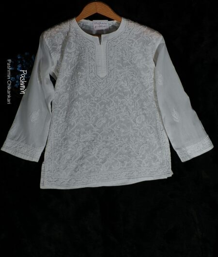 White Chikankari Voile Cotton Shadow Work Top