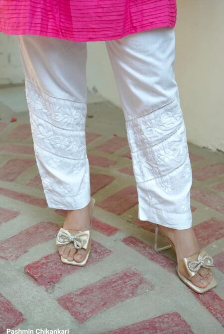 Chikankari Slanting Cotton Pant With Lace
