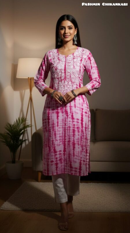 Chikankari Mulcotton Tie & Dye Print Kurta