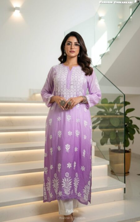 Chikankari Muslin Ombre Shade Kurta