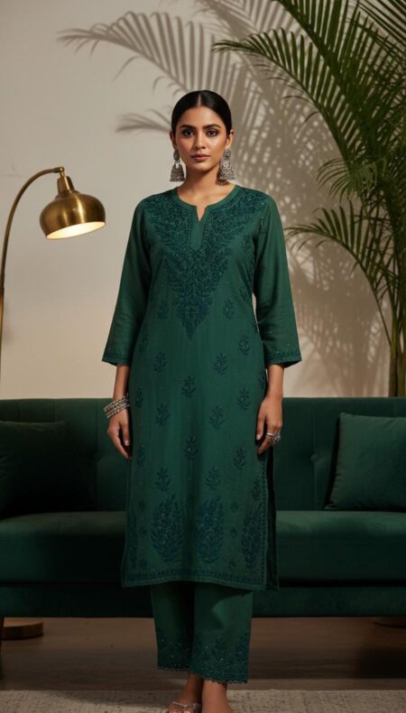 Chikankari Chanderi Tone to Tone Kurta Palazzo Set With Mukaish