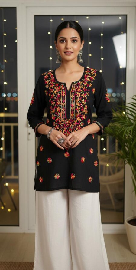 Multi Color Thread Chikankari Cotton Top