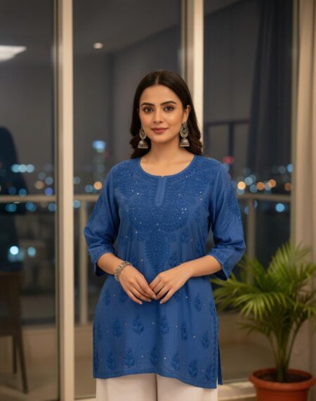 Chikankari Chanderi Tone To Tone Top With Tikki Mukaish