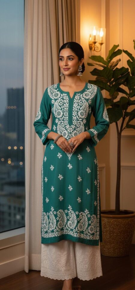 Chikankari Modal Cotton Solid Color Kurta