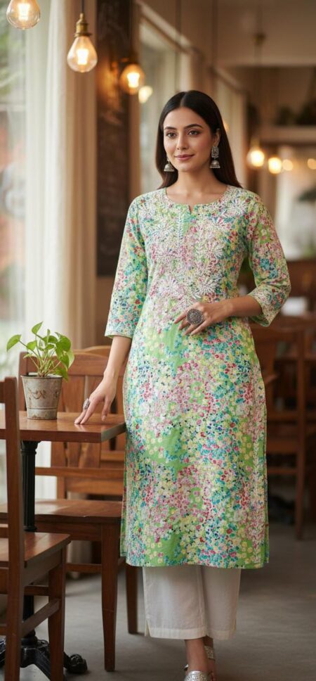 Chikankari Mulcotton Multi-Print Kurta