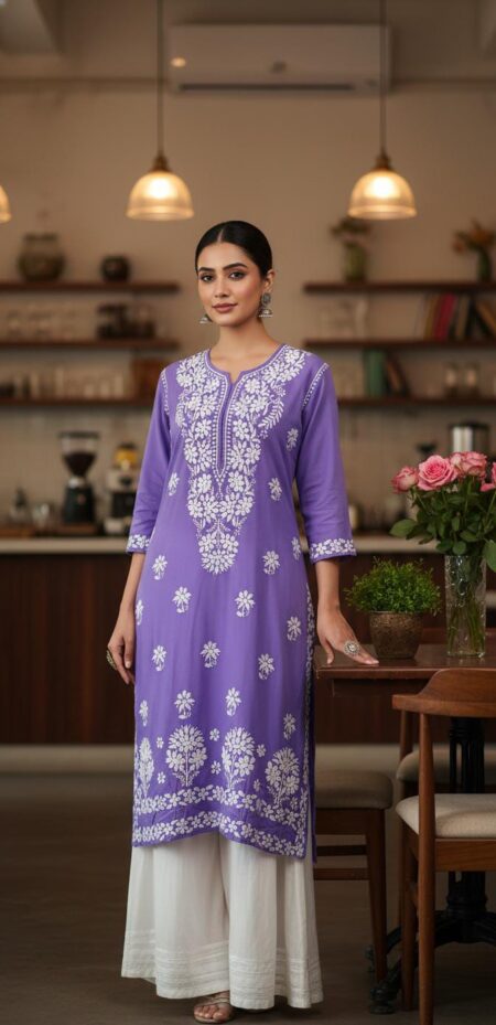 Chikankari Modal Kurta with Border Work